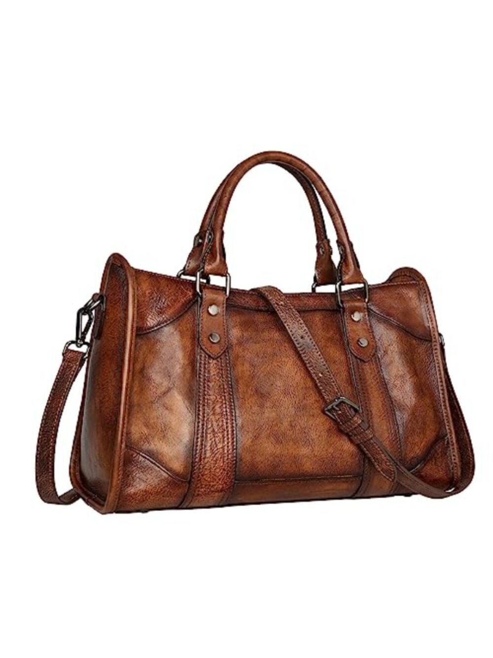 Genuine Leather Hobo Shoulder Bag with Detachable Strap